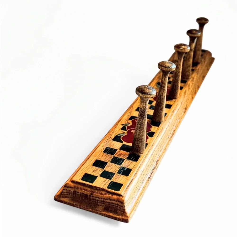 Vintage Wooden Wall Coat Rack Hand Painted Apple Checker Farmhouse Cottagecore